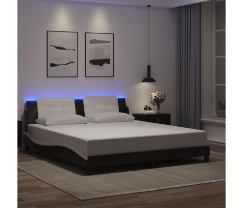 vidaXL Estructura cama con LED cuero sintético negro blanco 180x200 cm