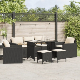 Set de sofás de jardín 6 piezas y cojines ratán sintético negro