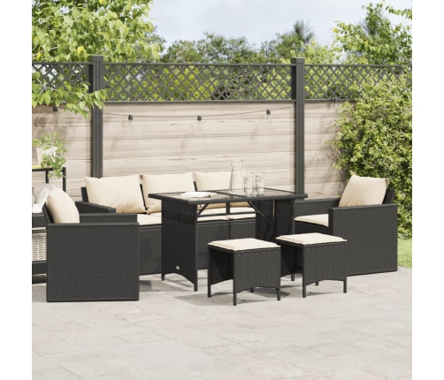 Set de sofás de jardín 6 piezas y cojines ratán sintético negro