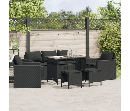 Set de sofás de jardín 6 piezas y cojines ratán sintético negro