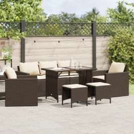 Set sofás de jardín 6 piezas y cojines ratán sintético marrón
