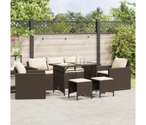 Set sofás de jardín 6 piezas y cojines ratán sintético marrón