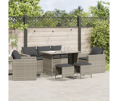 Set de sofás de jardín 6 pzas y cojines ratán sintético gris