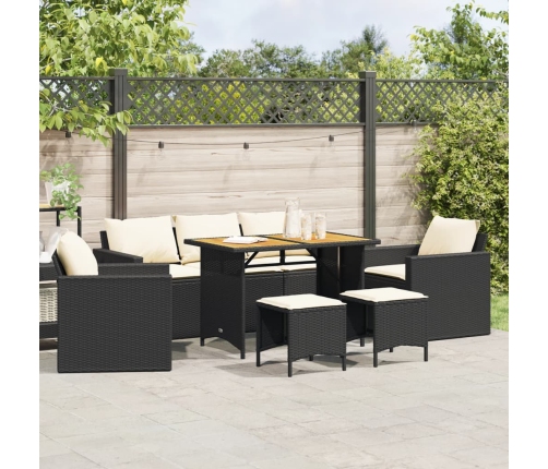 Set de sofás de jardín 6 piezas y cojines ratán sintético negro