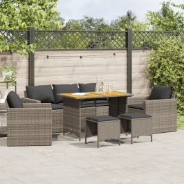 Set de muebles de jardín 6 pzas y cojines ratán sintético gris