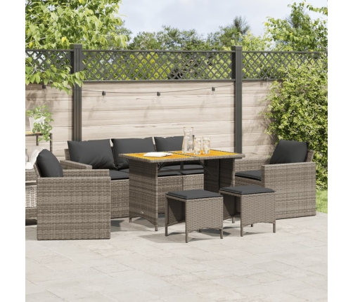 Set de muebles de jardín 6 pzas y cojines ratán sintético gris