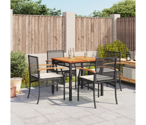 Set de muebles jardín 5 pzas con cojines ratán sintético negro
