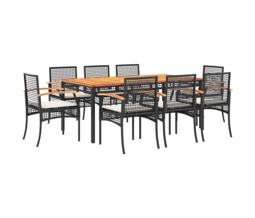 Set de comedor de jardín 9 pzas y cojines ratán sintético negro