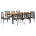 Set de comedor de jardín 9 pzas y cojines ratán sintético negro
