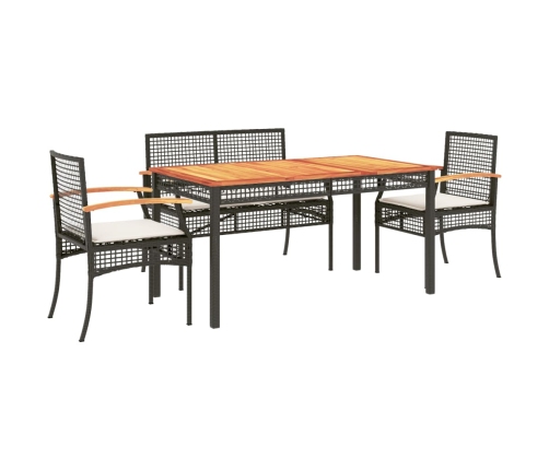 Set de muebles jardín 5 pzas con cojines ratán sintético negro