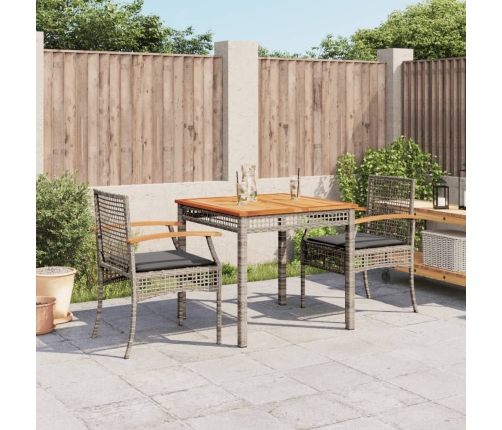 Set comedor de jardín 3 piezas con cojines ratán sintético gris