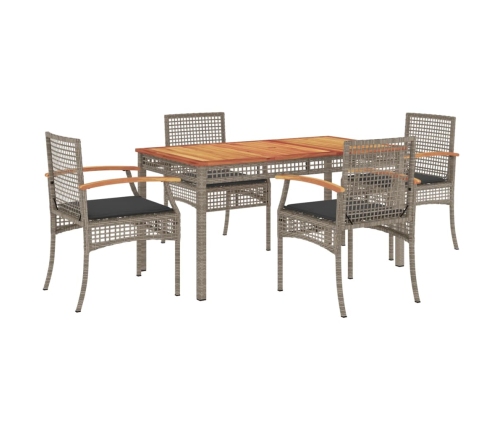 Set comedor de jardín 5 piezas con cojines ratán sintético gris
