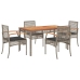 Set comedor de jardín 5 piezas con cojines ratán sintético gris