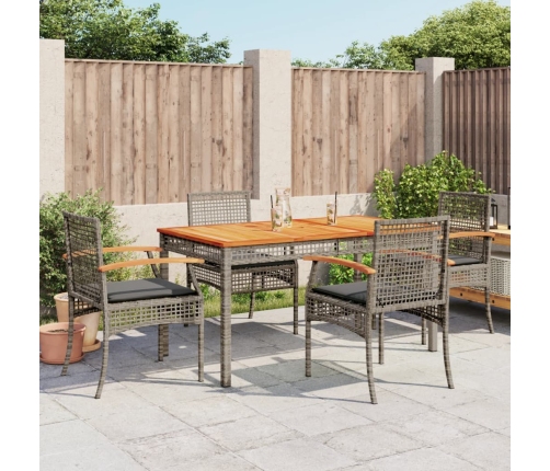 Set comedor de jardín 5 piezas con cojines ratán sintético gris