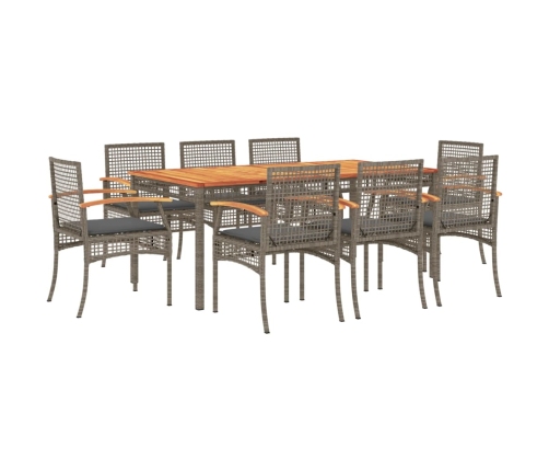 Set comedor jardín 9 pzas y cojines ratán sintético gris