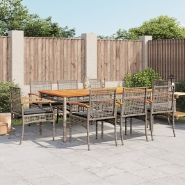Set comedor jardín 9 pzas y cojines ratán sintético gris