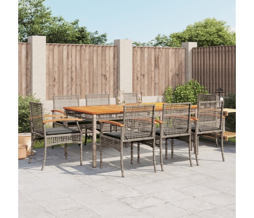 Set comedor jardín 9 pzas y cojines ratán sintético gris