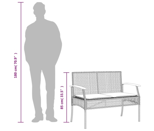 Set comedor de jardín 3 piezas con cojines ratán sintético gris
