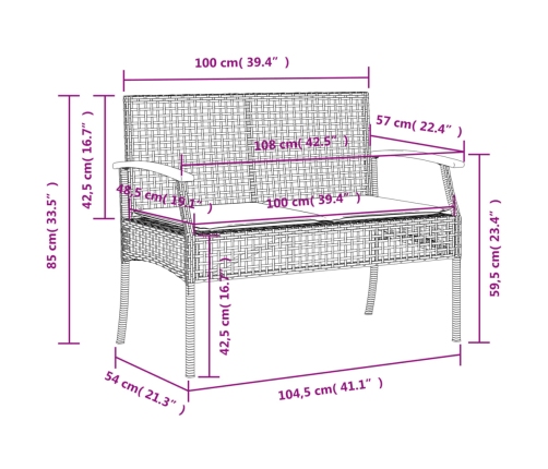 Set comedor de jardín 3 piezas con cojines ratán sintético gris