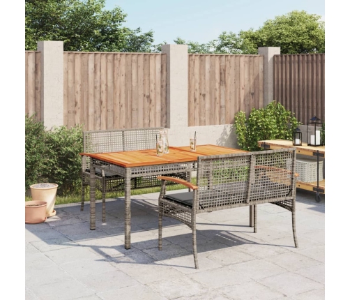 Set comedor de jardín 3 piezas con cojines ratán sintético gris