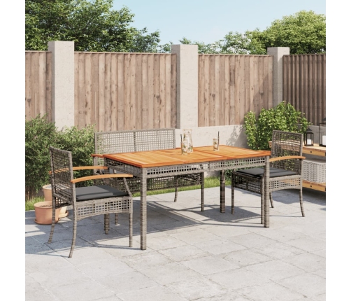 Juego de comedor de jardín 4 piezas con cojines ratán PE gris