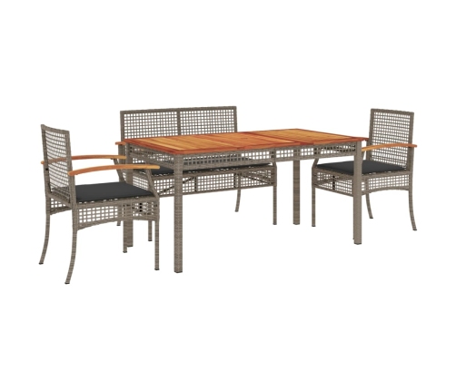 Set comedor de jardín 5 piezas con cojines ratán sintético gris