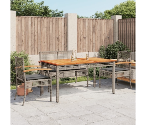 Set comedor de jardín 5 piezas con cojines ratán sintético gris