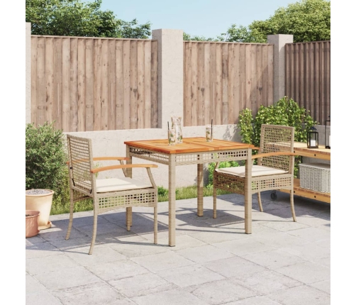 Set comedor de jardín 3 pzas con cojines ratán sintético beige