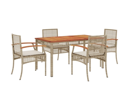 Set comedor de jardín 5 pzas con cojines ratán sintético beige