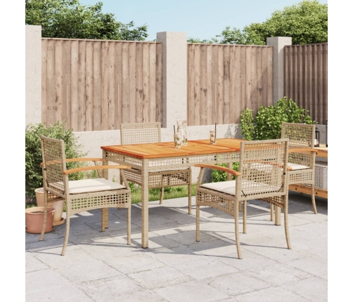 Set comedor de jardín 5 pzas con cojines ratán sintético beige