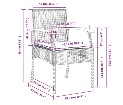 Set comedor de jardín 7 pzas con cojines ratán sintético beige