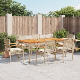 Set comedor de jardín 7 pzas con cojines ratán sintético beige