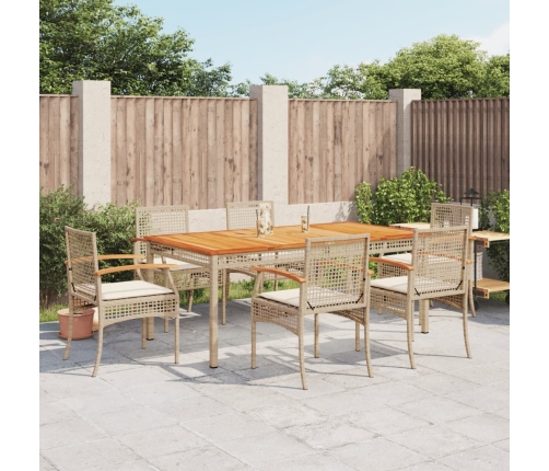 Set comedor de jardín 7 pzas con cojines ratán sintético beige