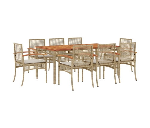 Set comedor de jardín 9 pzas con cojines ratán sintético beige