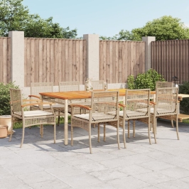 Set comedor de jardín 9 pzas con cojines ratán sintético beige