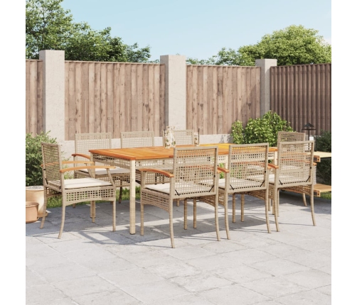Set comedor de jardín 9 pzas con cojines ratán sintético beige