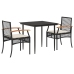 Set comedor de jardín 3 pzas con cojines ratán sintético negro