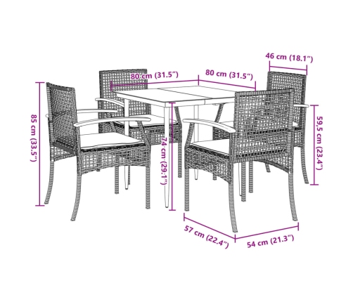 Set de muebles jardín 5 pzas con cojines ratán sintético negro