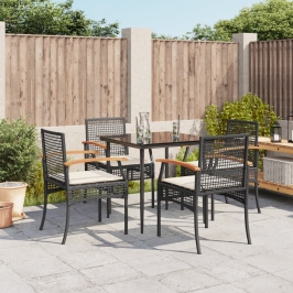 Set de muebles jardín 5 pzas con cojines ratán sintético negro