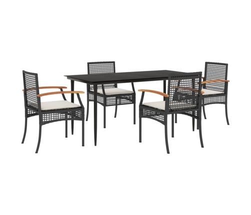 Set de muebles jardín 5 pzas con cojines ratán sintético negro