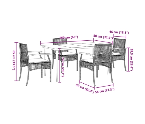 Set de muebles jardín 5 pzas con cojines ratán sintético negro
