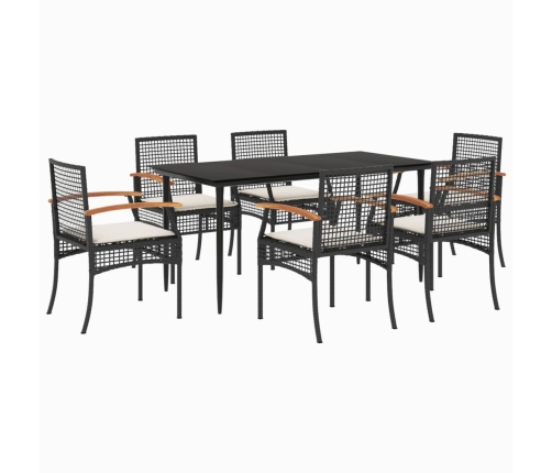 Set de comedor de jardín 7 pzas y cojines ratán sintético negro