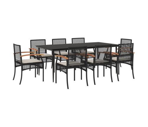 Set de comedor de jardín 9 pzas y cojines ratán sintético negro