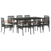 Set de comedor de jardín 9 pzas y cojines ratán sintético negro