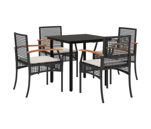 Set de muebles jardín 5 pzas con cojines ratán sintético negro