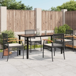 Set de muebles jardín 5 pzas con cojines ratán sintético negro