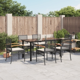 Set de comedor de jardín 7 pzas y cojines ratán sintético negro