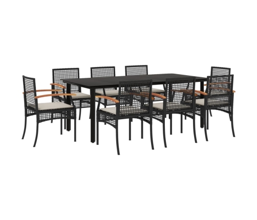 Set de comedor de jardín 9 pzas y cojines ratán sintético negro