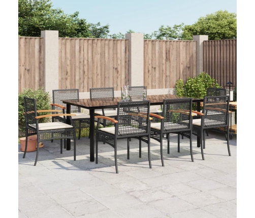 Set de comedor de jardín 9 pzas y cojines ratán sintético negro