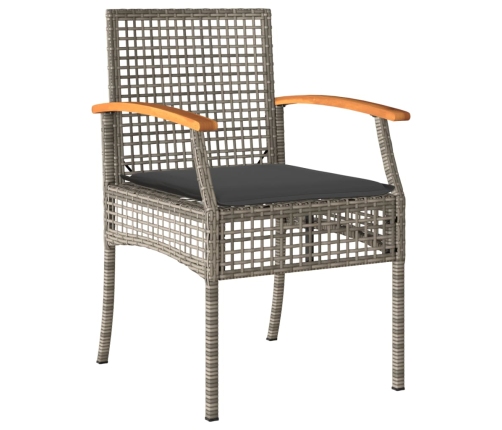 Set comedor de jardín 3 piezas con cojines ratán sintético gris